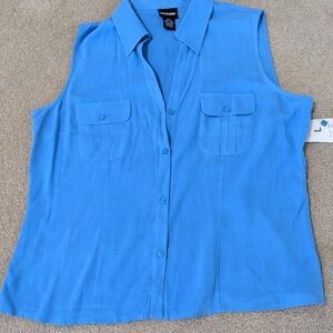 Blue Button Down Sleeveless Shirt